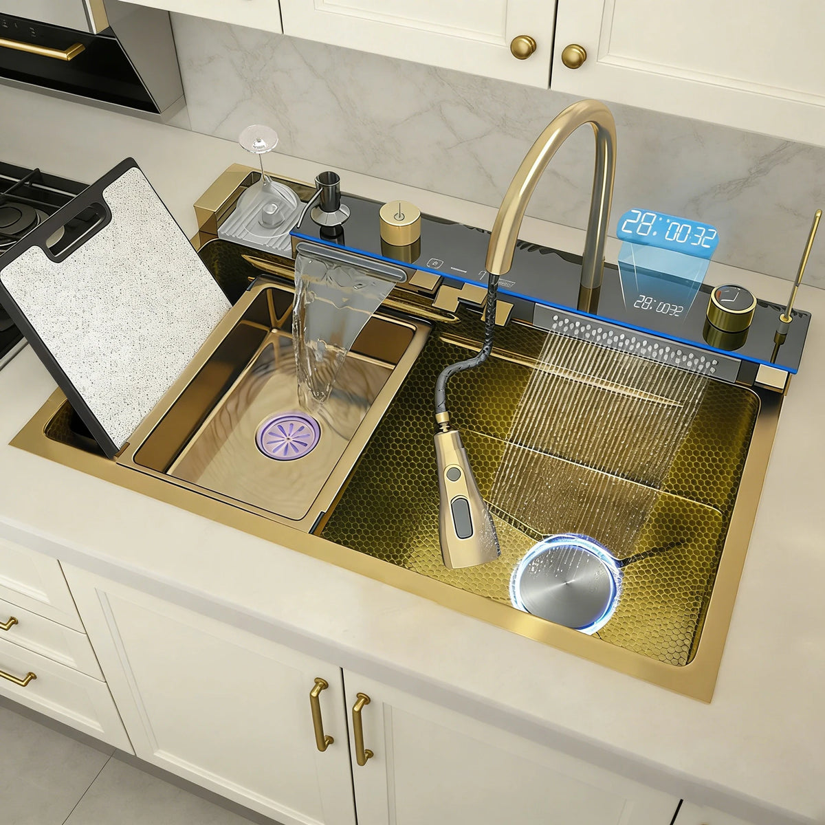 Stainless Steel Waterfall Sink Scratch Durable Resistant Large
