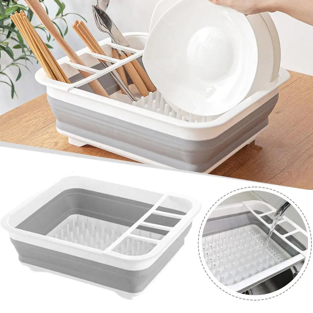 Foldable Silicone Dish Rack Sink Countertop Drainer Basket