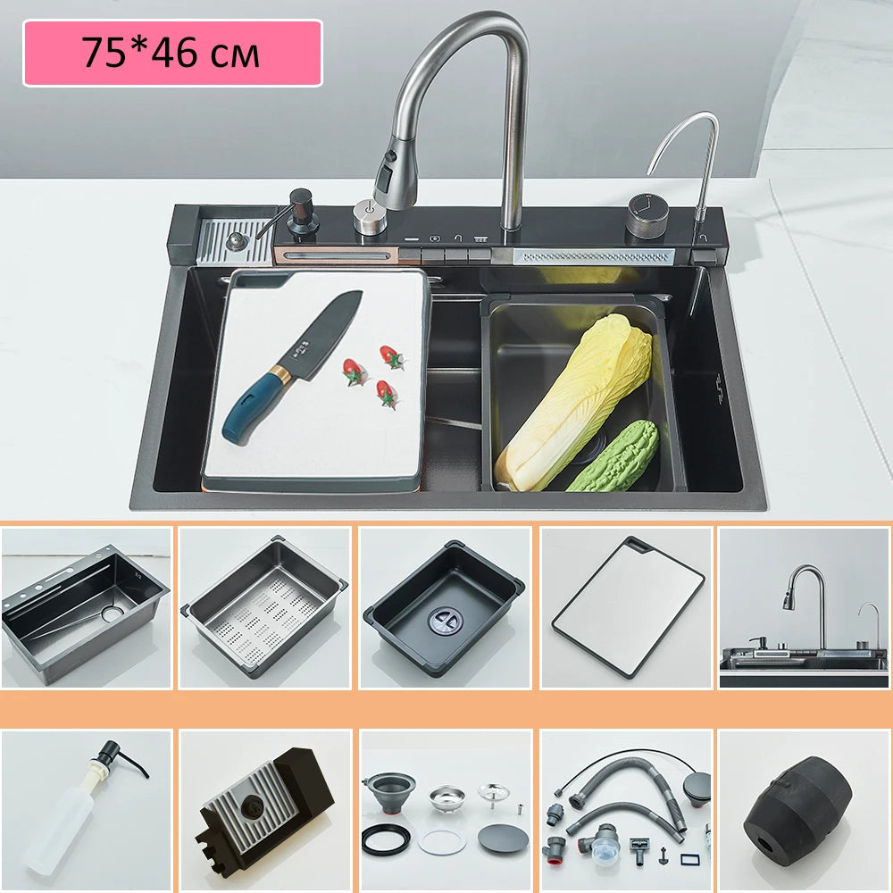304 Stainless Steel Waterfall Sink Large Slot Integrated