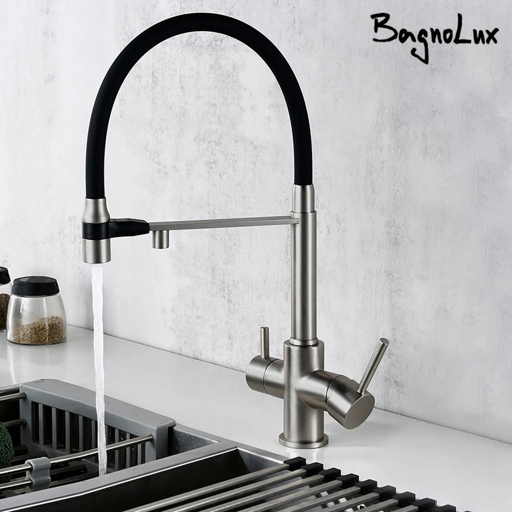 Brushed Nickel Faucet Pull Out Double Handle Tap