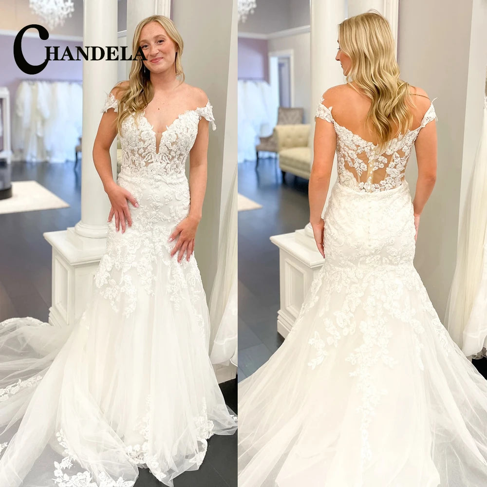 Chandela Classic Trumpet Wedding Dress Bridal Zipper Button
