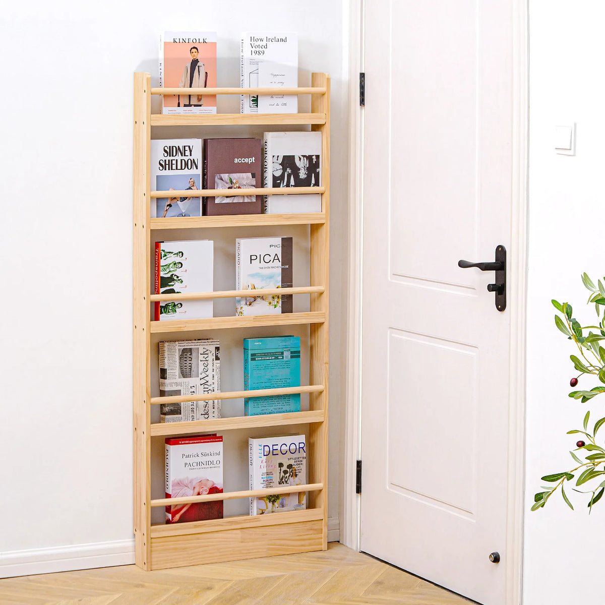 Solid Wood Narrow Bookshelf Door Backspace Saver Children