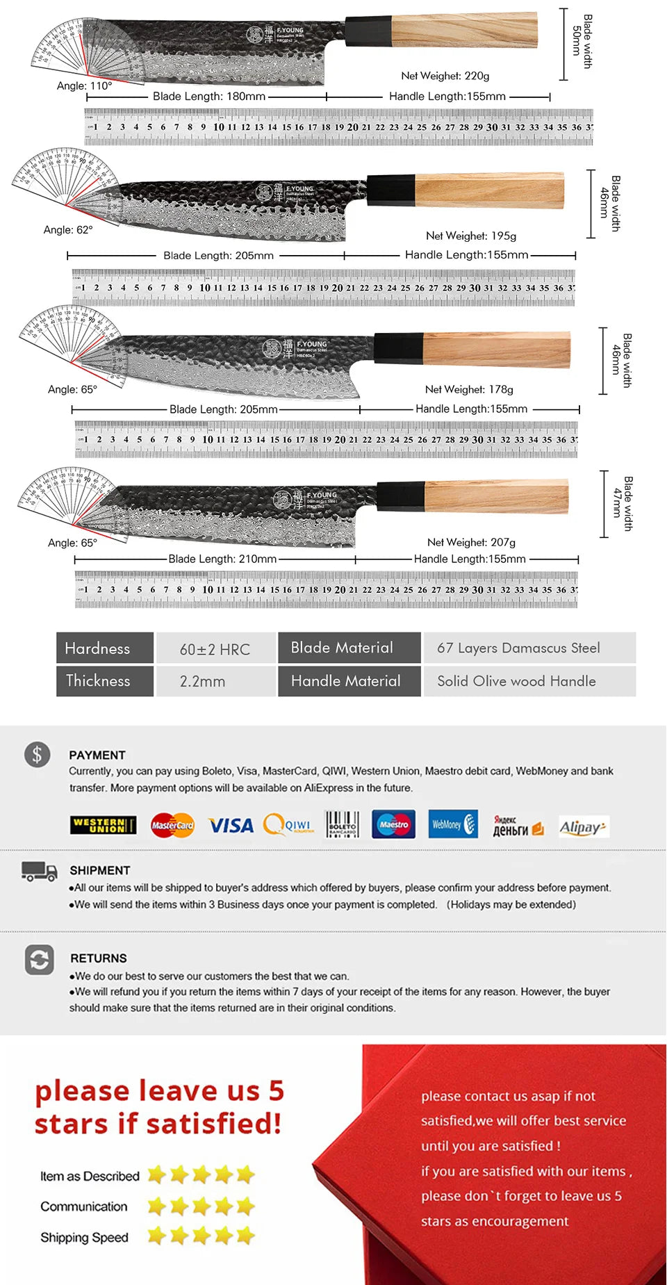 Young Damascus Steel Knives Japanese Hand Forged Chef
