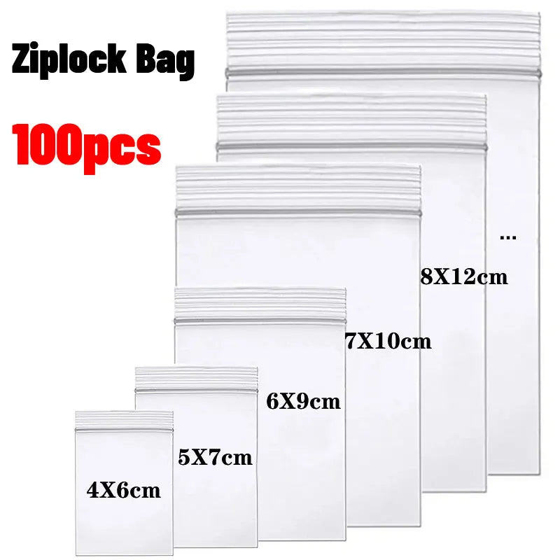 100pcs Thicken Zipper Sealed Bags Clear Plastic Storage
