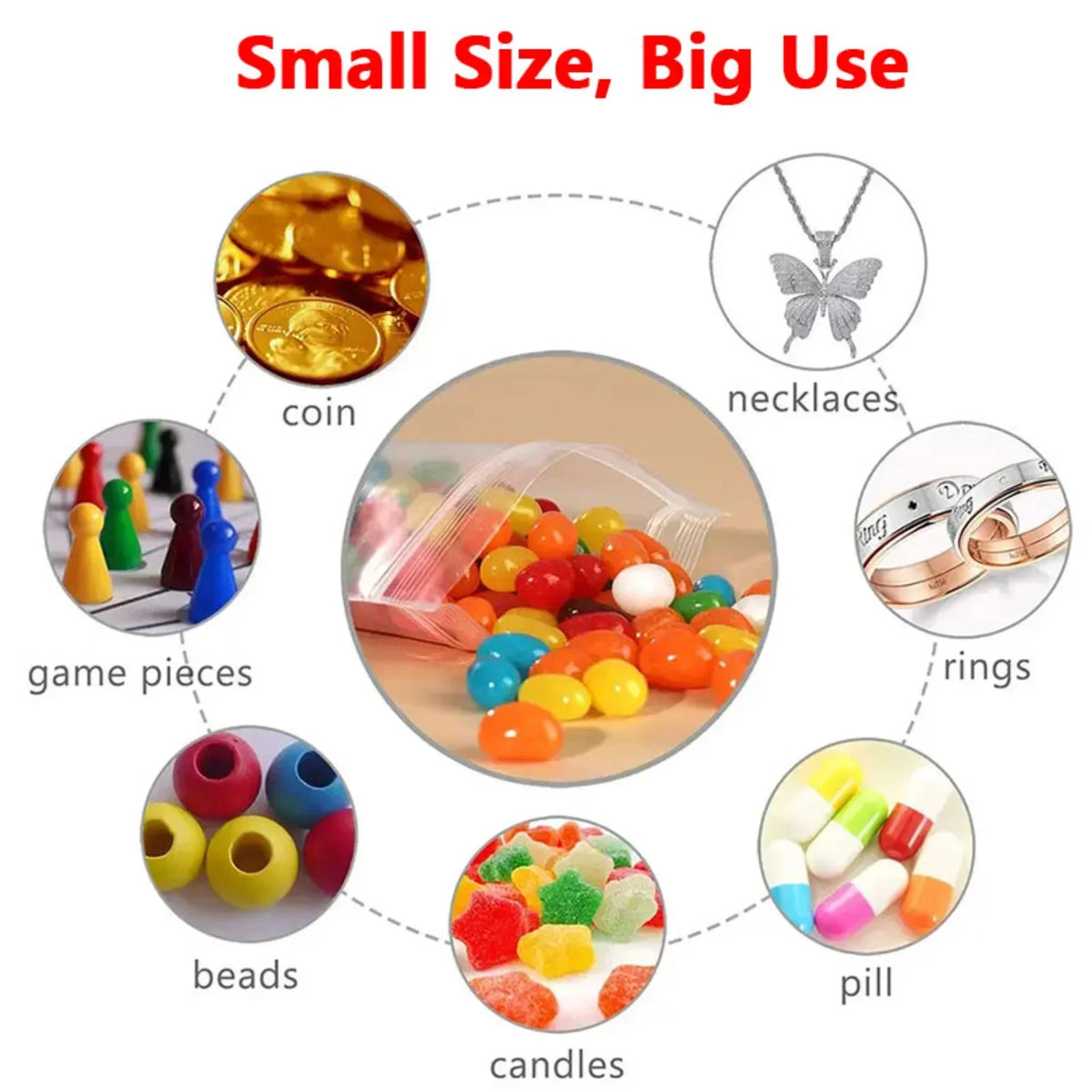 100-600pcs Small Zip Lock Plastic Bags Reclosable Transparent