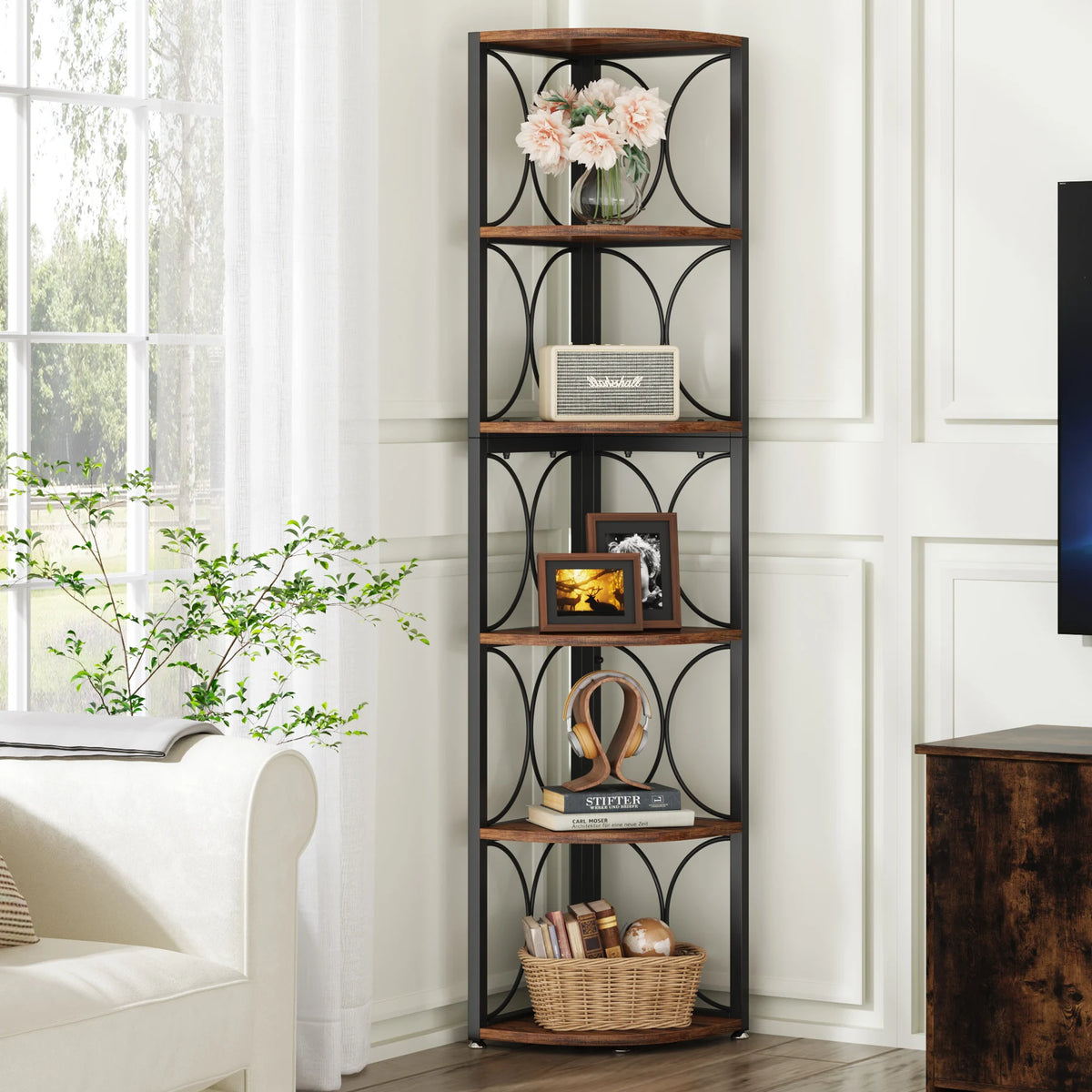 Tribesigns Tier Tall Corner Shelf 61 Inch Rustic