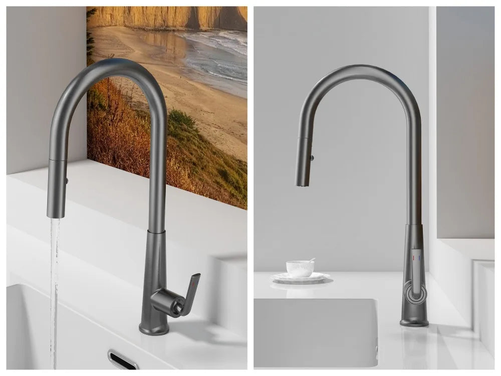 Brushed Gold Faucet Pull Out Sprayer Cold Water