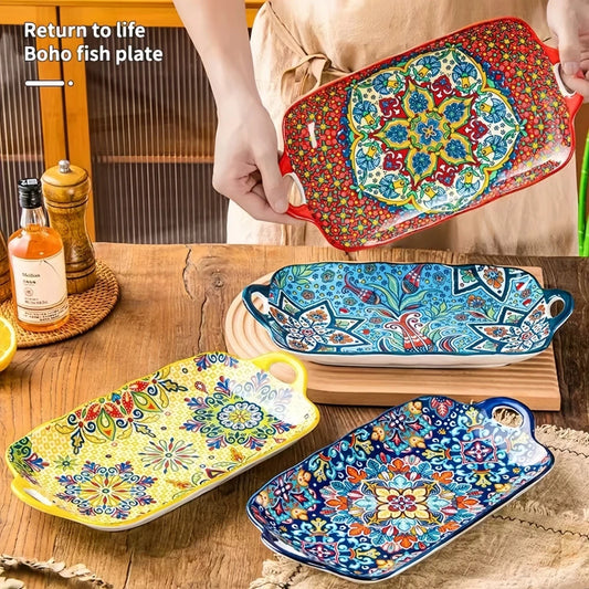 1pc Bohemian Style Ceramic Fish Dish Handle 12