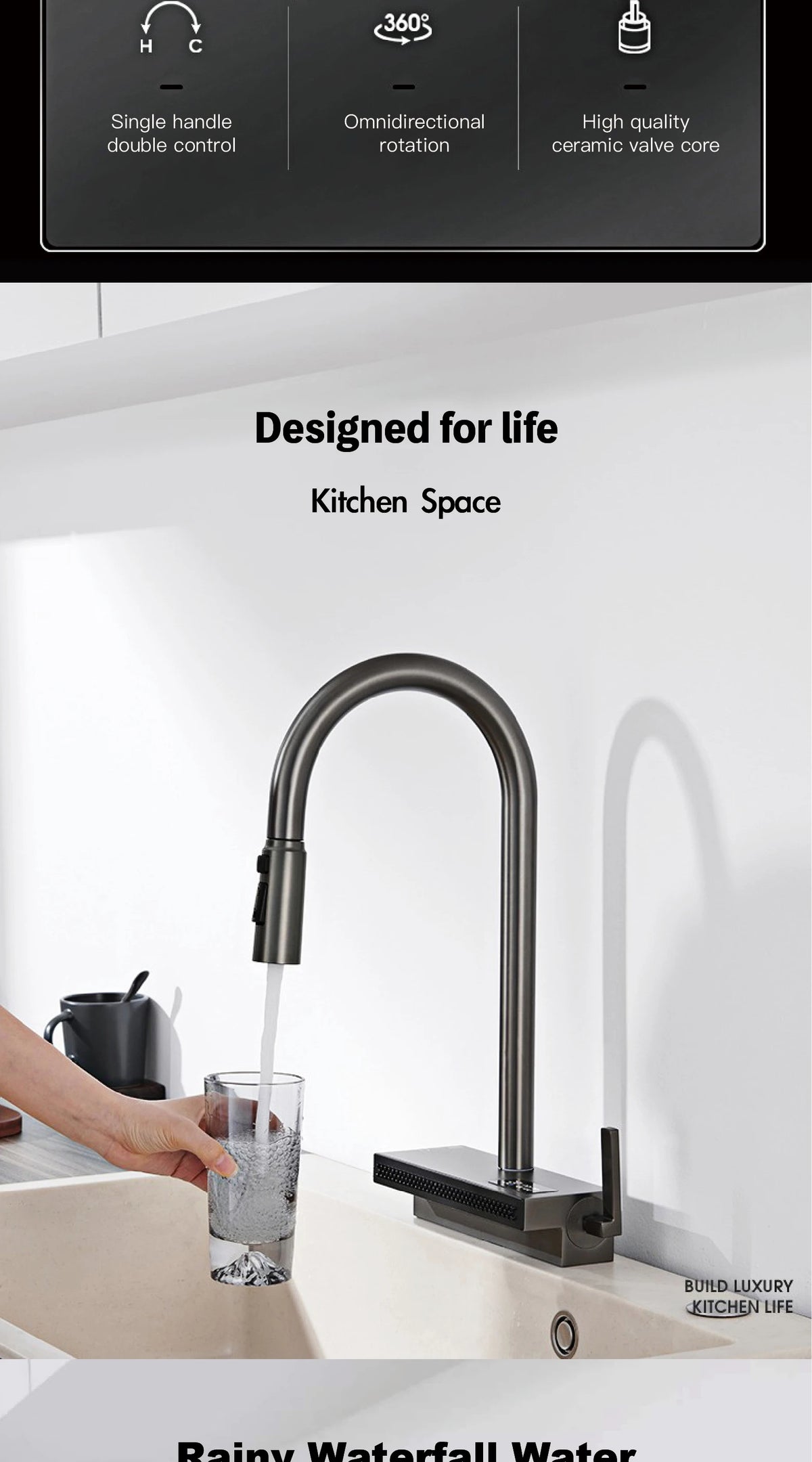 Luxury Gunmetal Brass Led Digital Display Faucet Hole