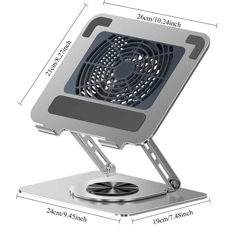 Rotating Laptop Cooling Rack Fan Elevated Cooling Base