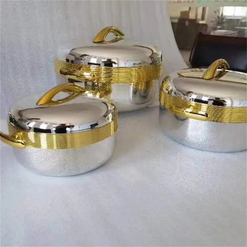 3pcs/ Set/1/ 2/3 Liter Food Warmer Gilded Lunch