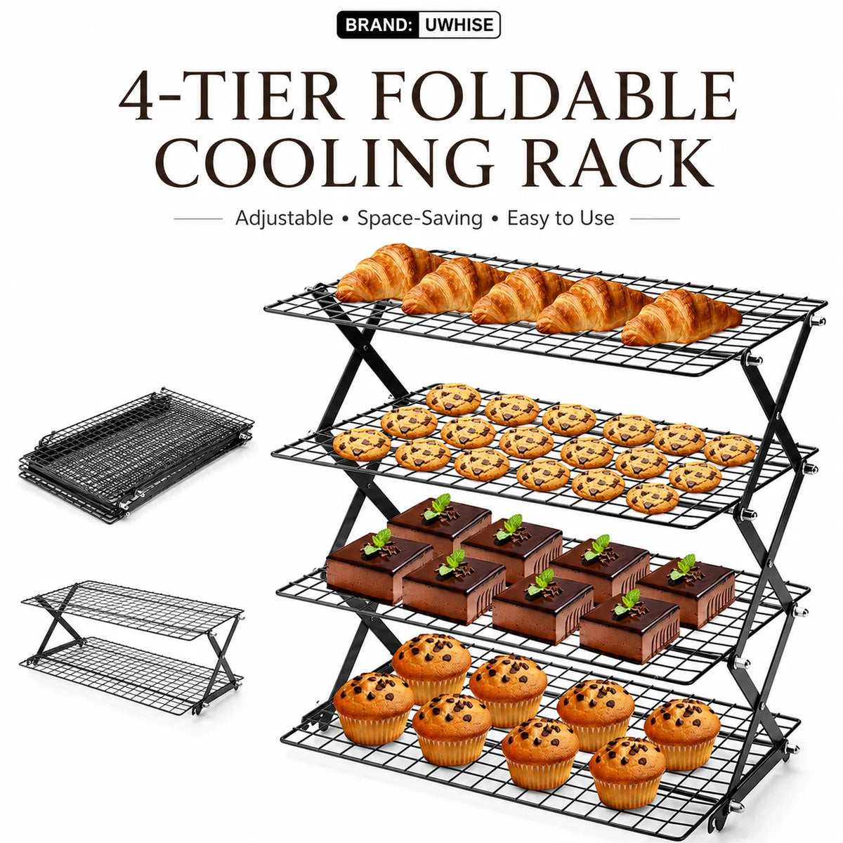 Uwhise 2/3/4-Tier Foldable Baking Cooling Rack Non-Stick Wire