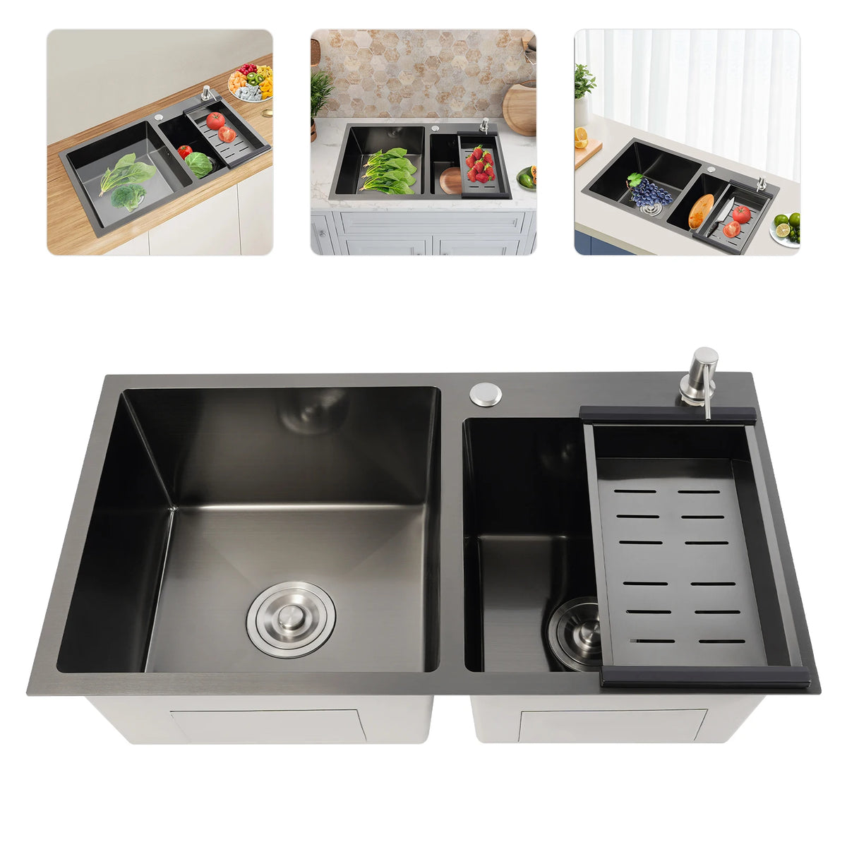 Black 304 Stainless Steel Sink Double Bowl Sink