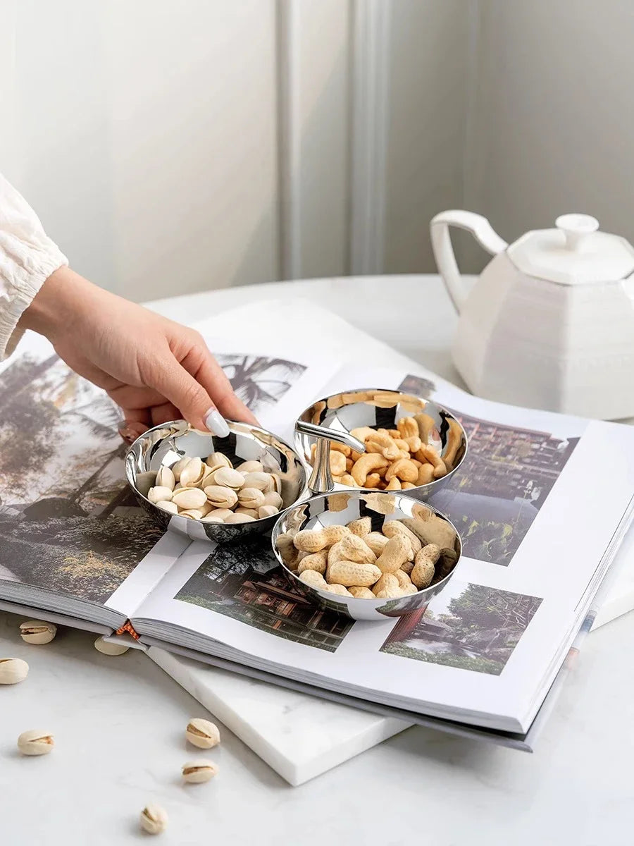 Stainless Steel 3-Section Snack Bowl Dessert Plates Serving