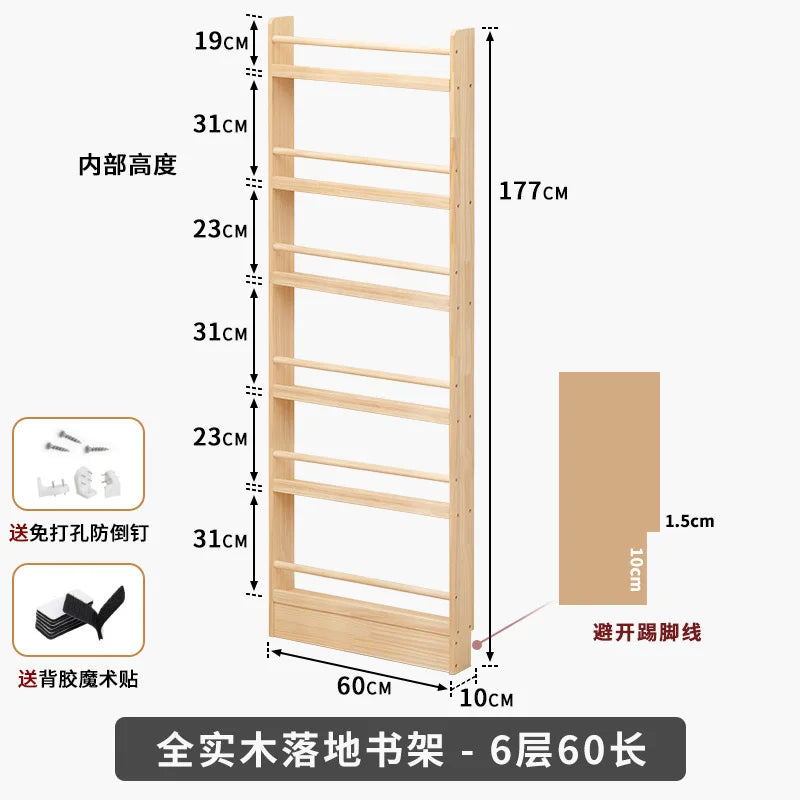 Solid Wood Narrow Bookshelf Door Backspace Saver Children
