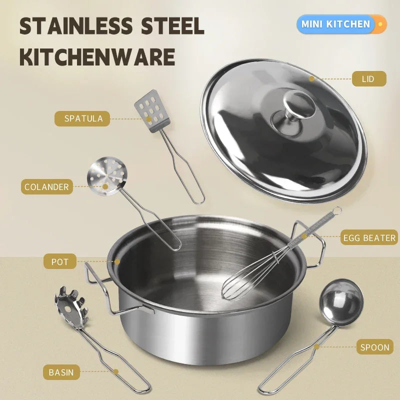 Stainless Steel Kids Toy Real Metal Cooking Utensils