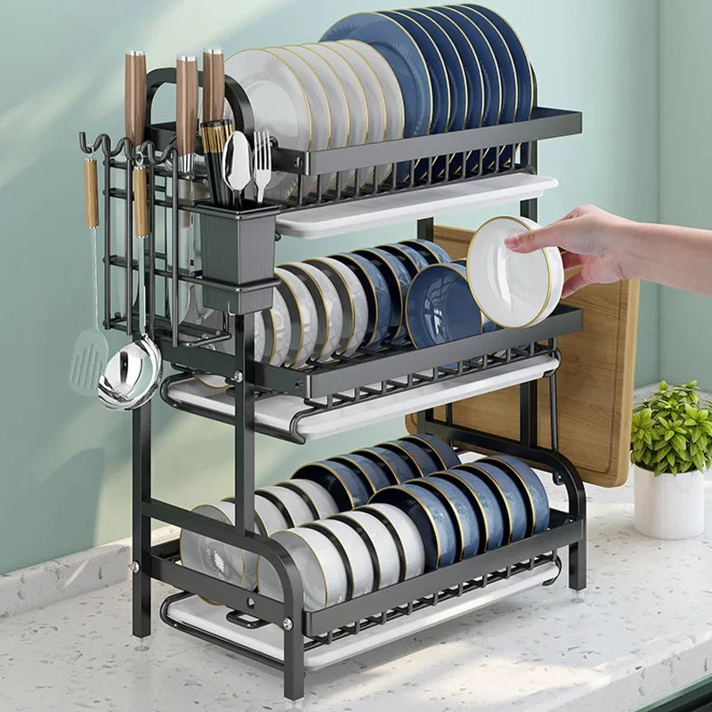 Dish Drying Rack 3-Tier Compact Dish Rack Drainboard