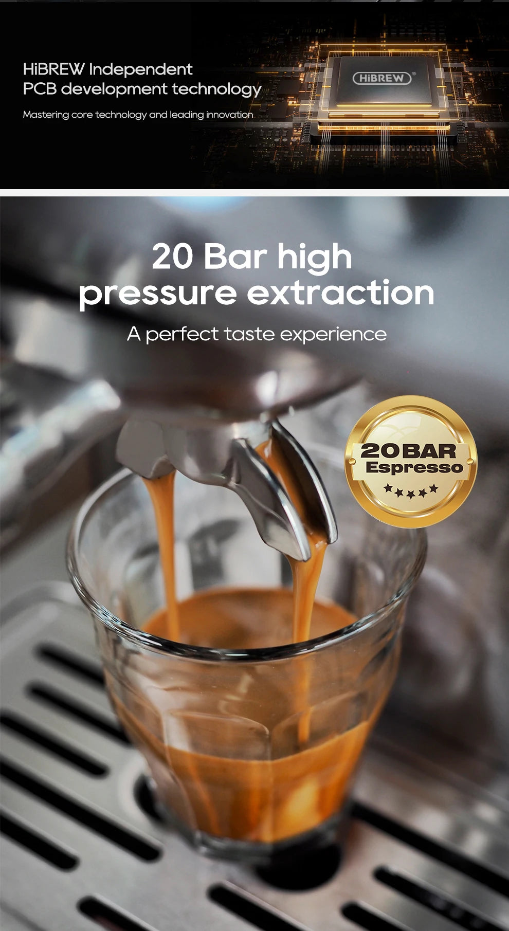 Hibrew H10a Black Espresso Machine Temperature Volume Pre