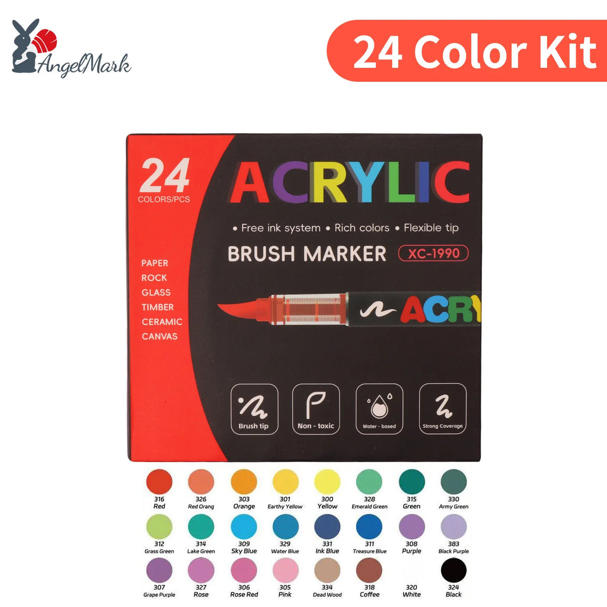 12-168 Colors Acrylic Paint Pen Marker Brush Tip