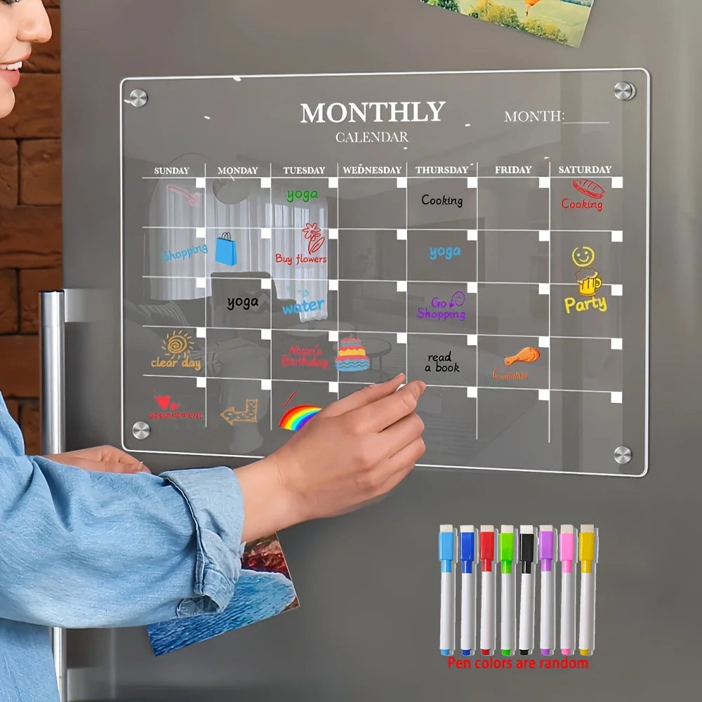 Magnetic Acrylic Dry-Erase Calendar-Clear Planner Fridge Ideal