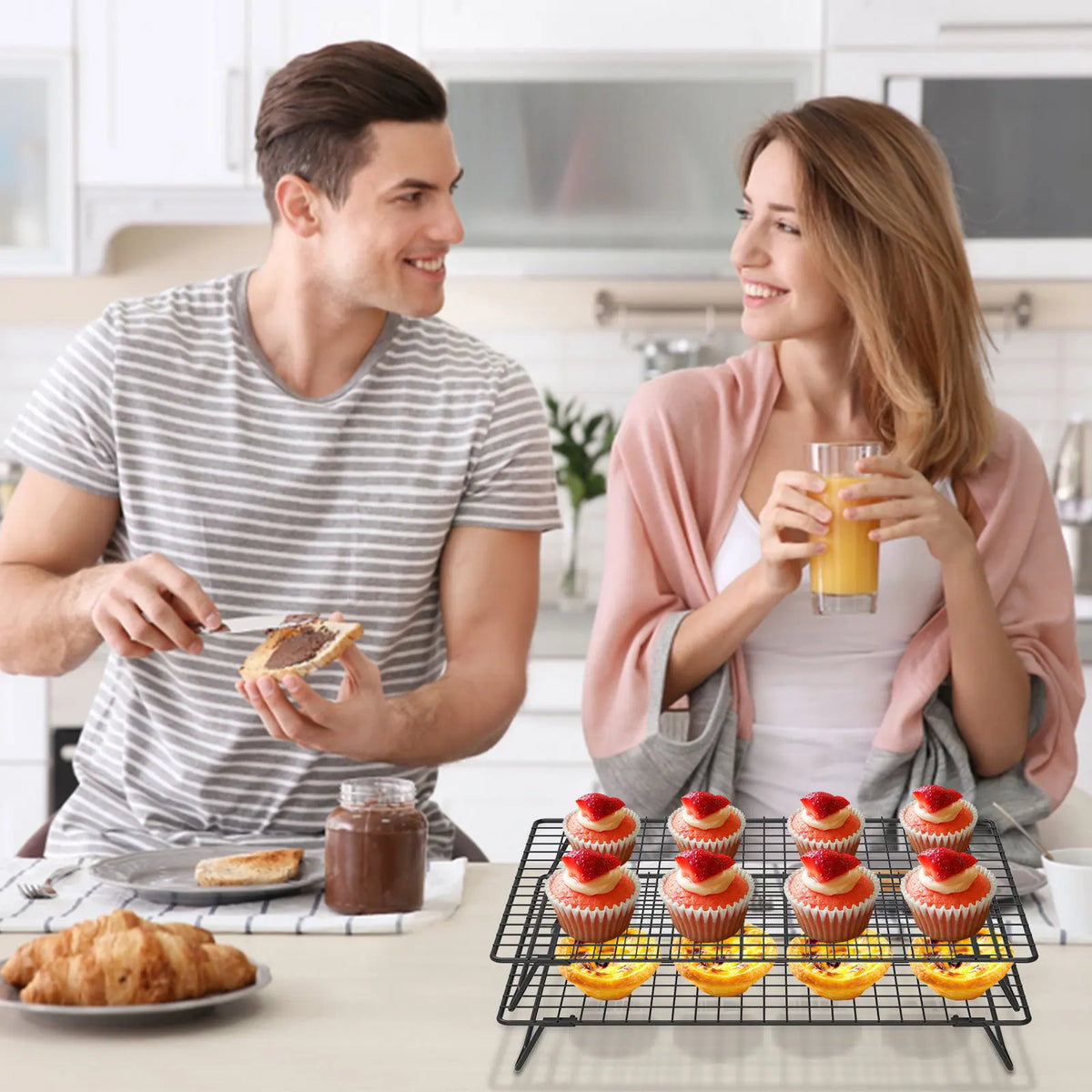 2pcs Wire Grid Baking Tray Cake Cooling Rack