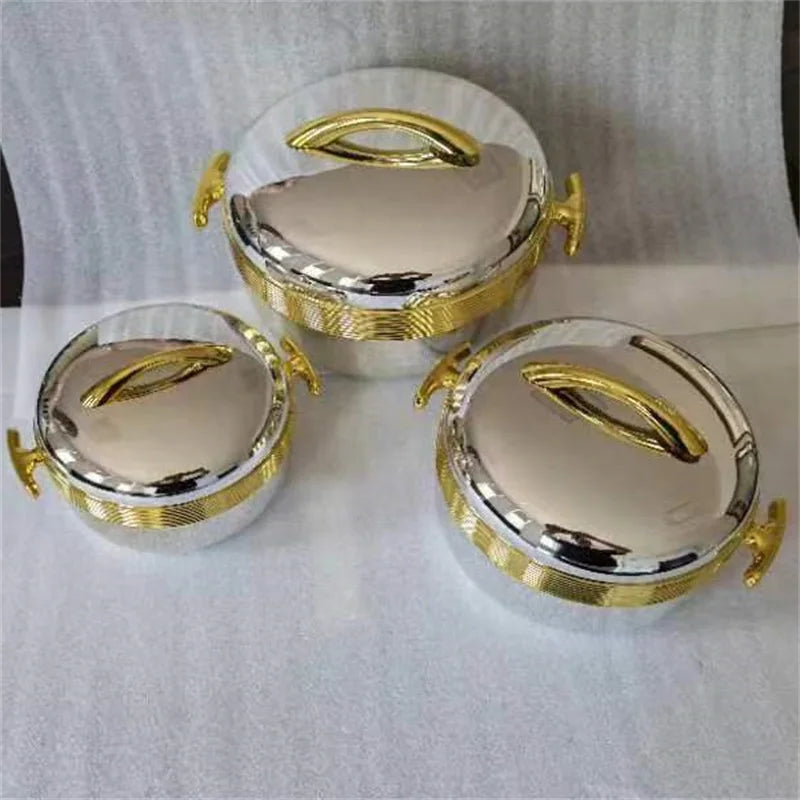3pcs/ Set/1/ 2/3 Liter Food Warmer Gilded Lunch