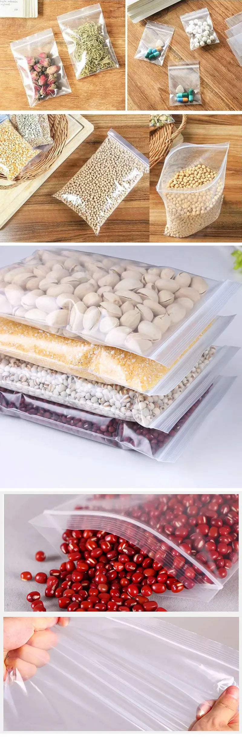 100pcs Thicken Zipper Sealed Bags Clear Plastic Storage