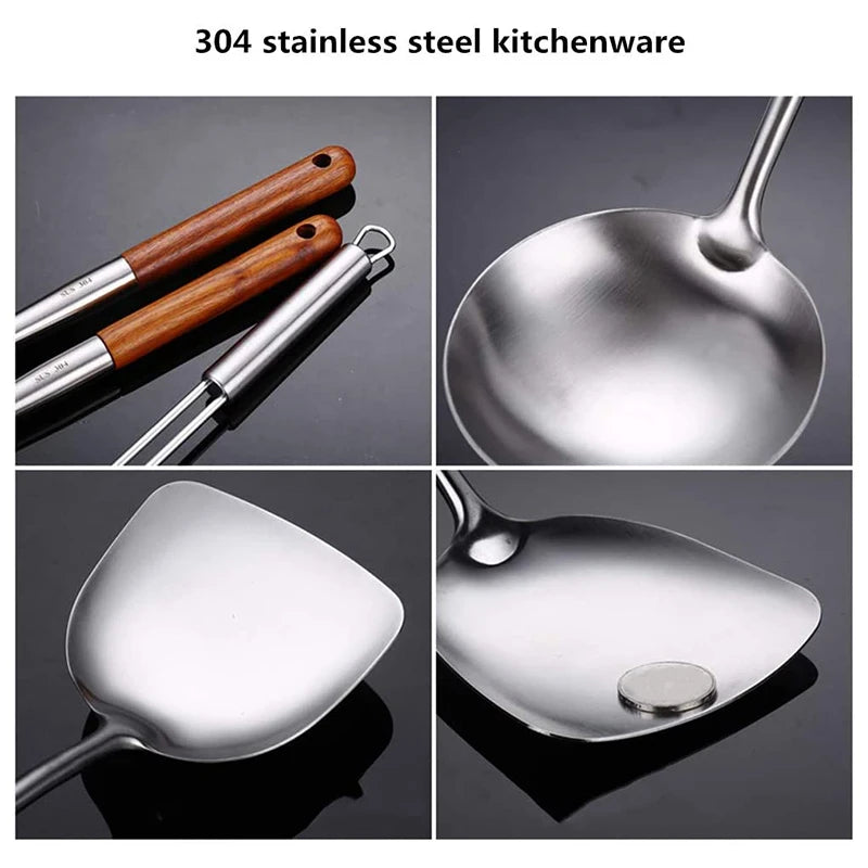 4/2pcs Long Handle Stainless Steel Wok Spatula Slotted