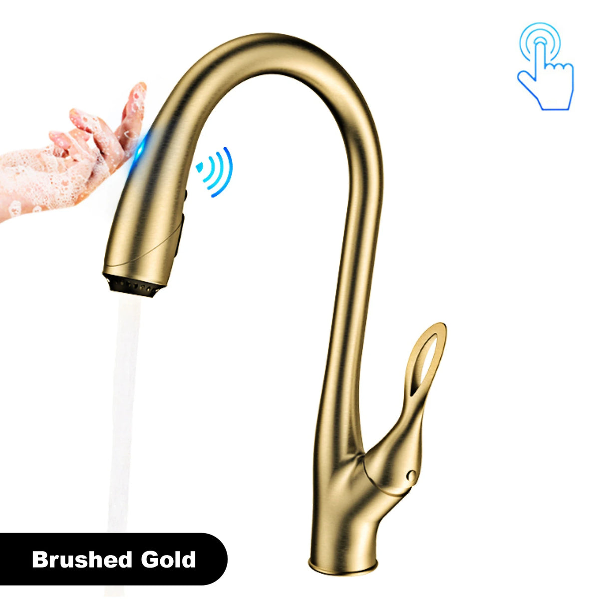 Brushed Gold Brass Faucet Pull Out Sprayer Ceramic