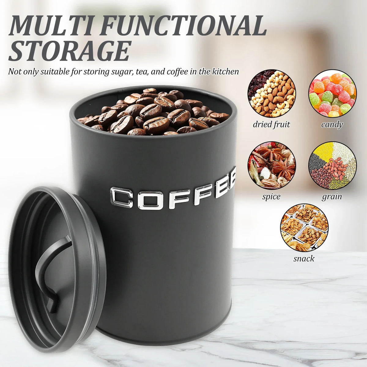 Tea Coffee Sugar Canister Jar Metal Round Container