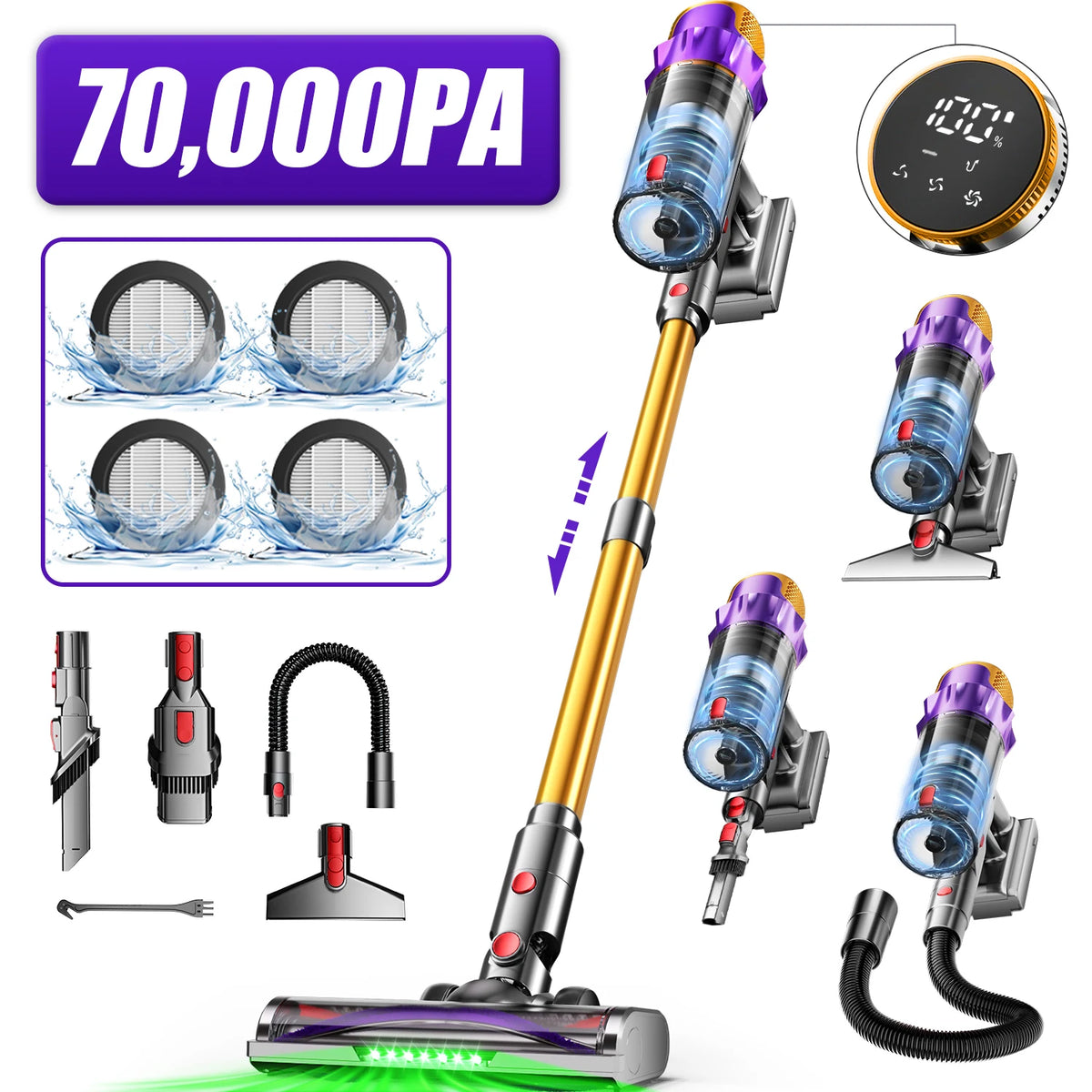 Daccormax Cordless Vacuum Cleaner 70000 Pa 8l Dust