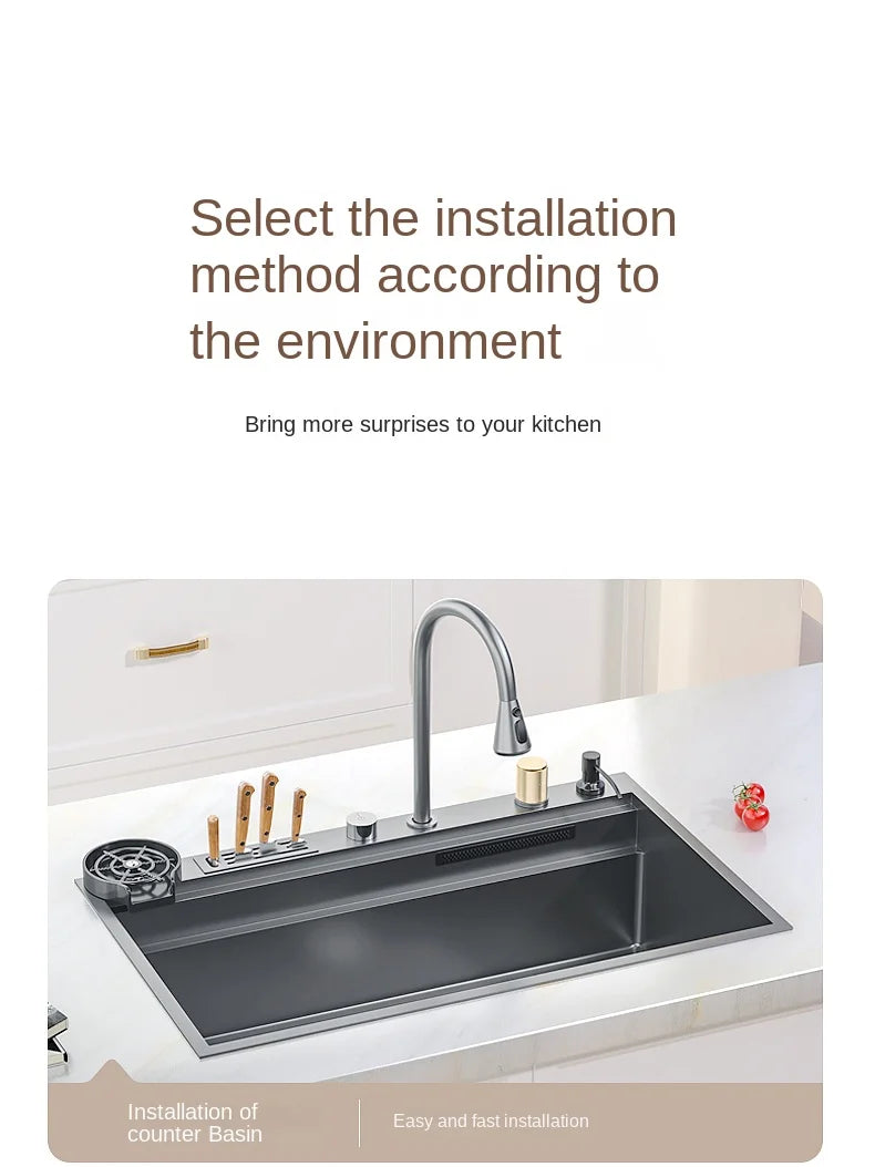 Waterfall Sink Nanometer 304 Stainless Steel Large Slot