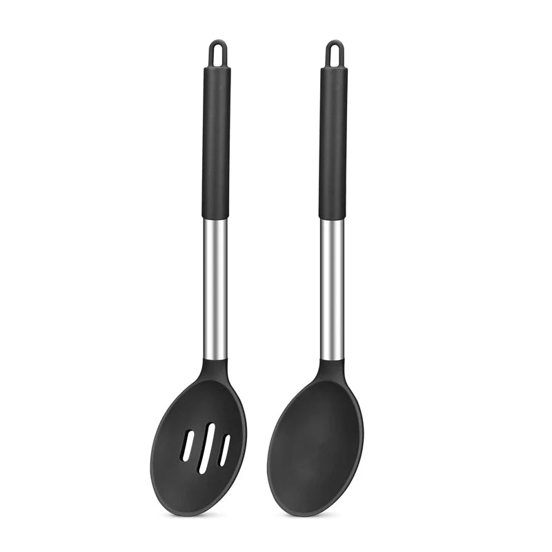 Silicone Cooking Spoons Kit Stainless Steel Handle Salad