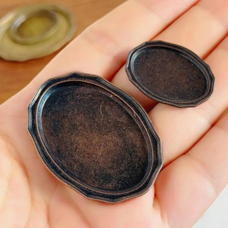 12 Dollhouse Mini Retro Oval Metal Dish Elegant
