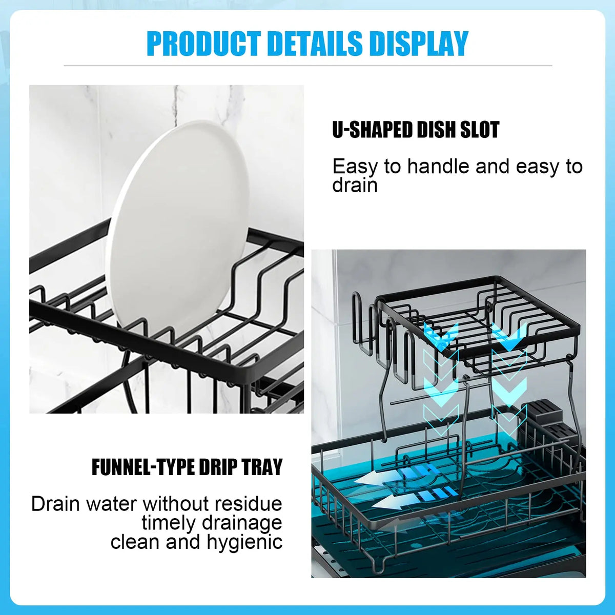 Large 2-Tier Dish Drying Rack Countertops Removable