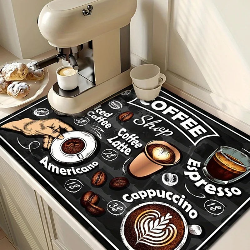 Creative Coffee Print Drying Mat Soft Rubber Non-Slip