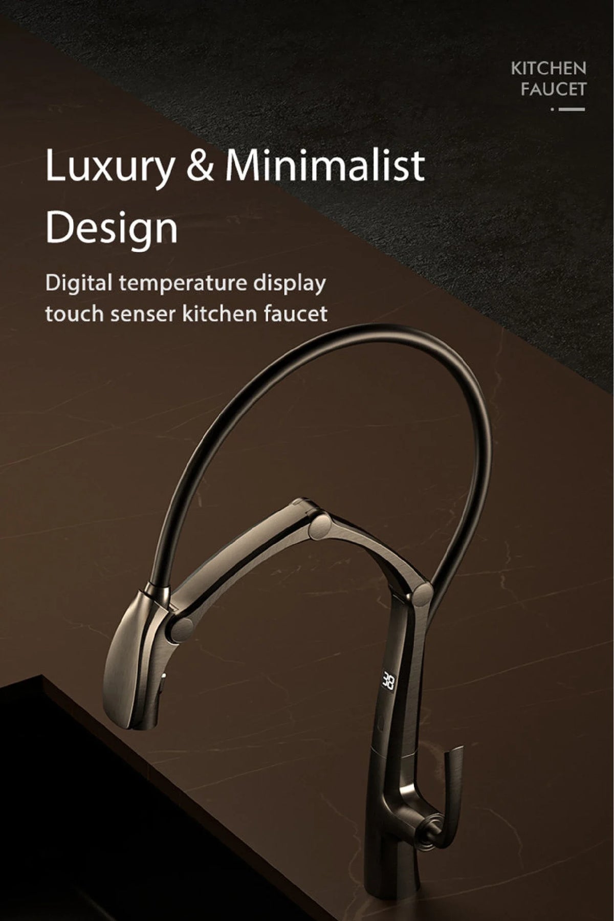 Luxury Brass Gun Gray Faucet Digital Display Intelligent