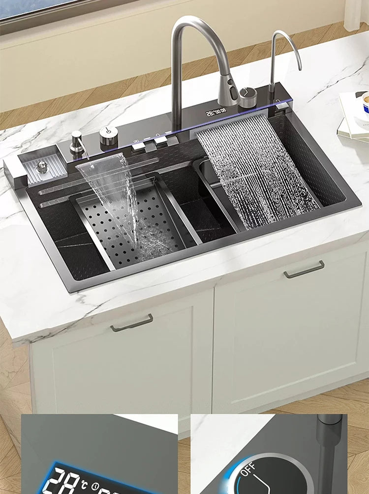 Sink Stainless Steel Waterfall Sinks Extra Large Slot