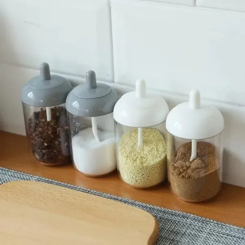 Round Spice Jar Lid Spoon Seasoning Bottle Condiment
