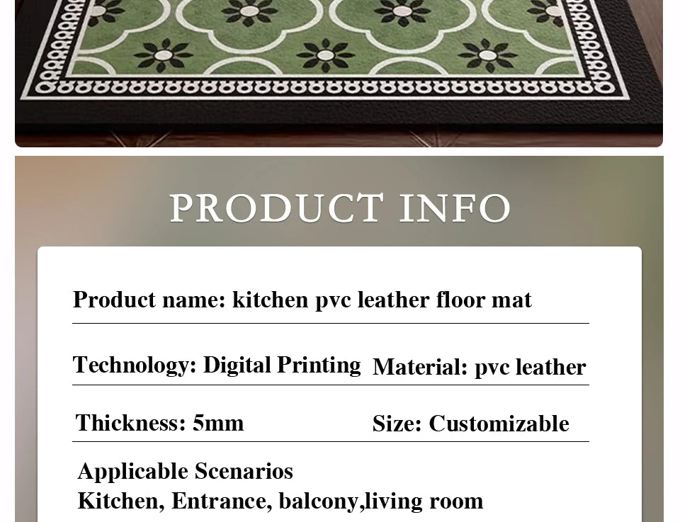 Floor Mat Long Rug Waterproof Non-Slip Pvc Leather
