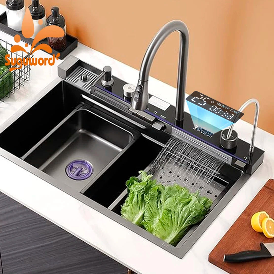 Sink Faucet Large Integrate Digital Display Multi-Function