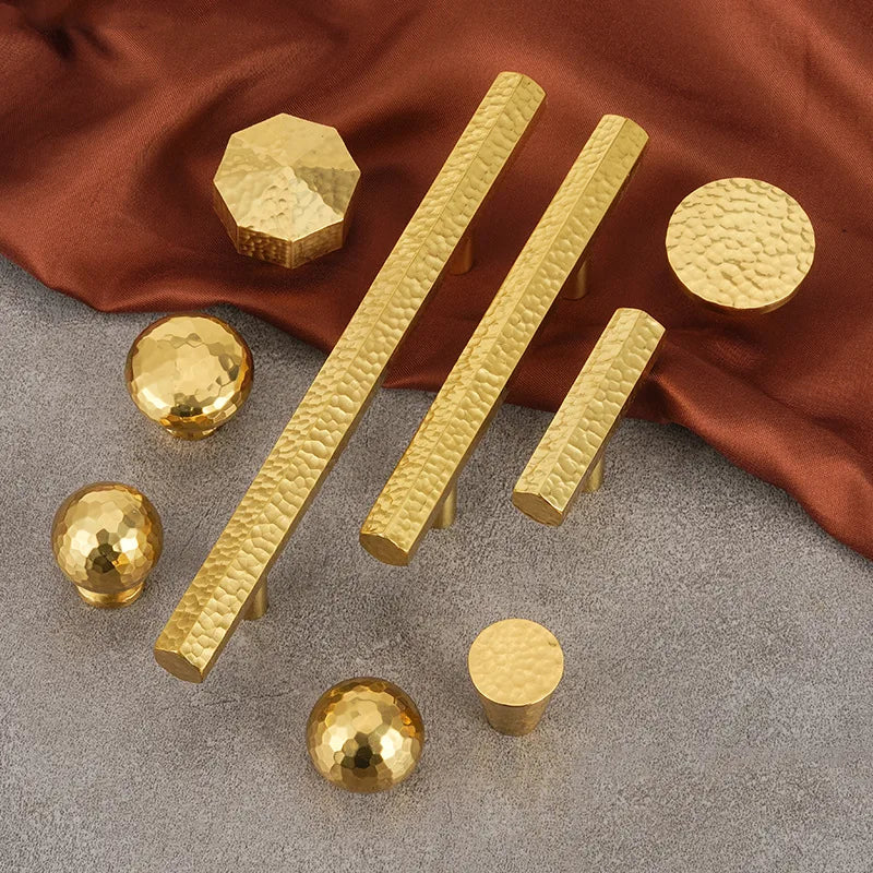Solid Brass Wardrobe Handles Hammered Texture Handles Gold