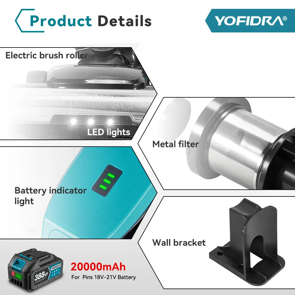 Yofidra Brushless Electric Vacuum Cleaner 1800w Cordless Powerful