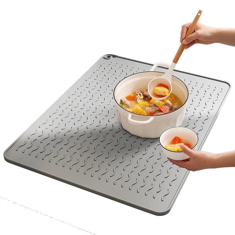 Dish Drying Mat Counter Silicone Drain Pad Heat-Resistant