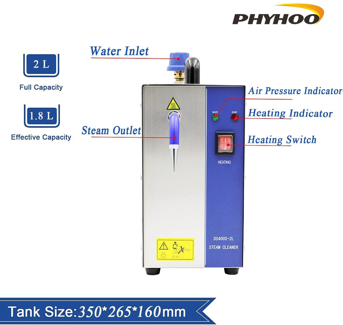 Phyhoo 2l Stainless Steel Jewelry Steam Cleaner Gem