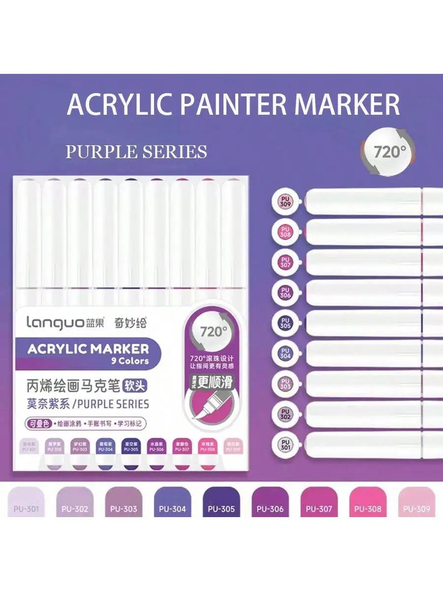 Languo 9pcs/Box Soft Brush Acrylic Marker Pen Diy