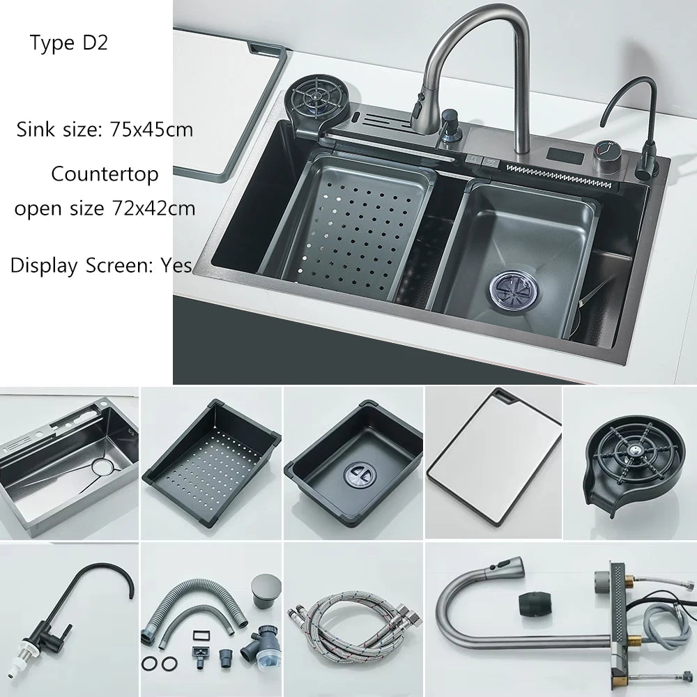 Brushed Golden Smart Digital Display Integrated Sink