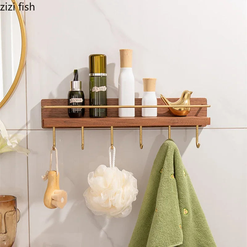Wooden Towel Rack Roll Holder Wall Mounted Shelf