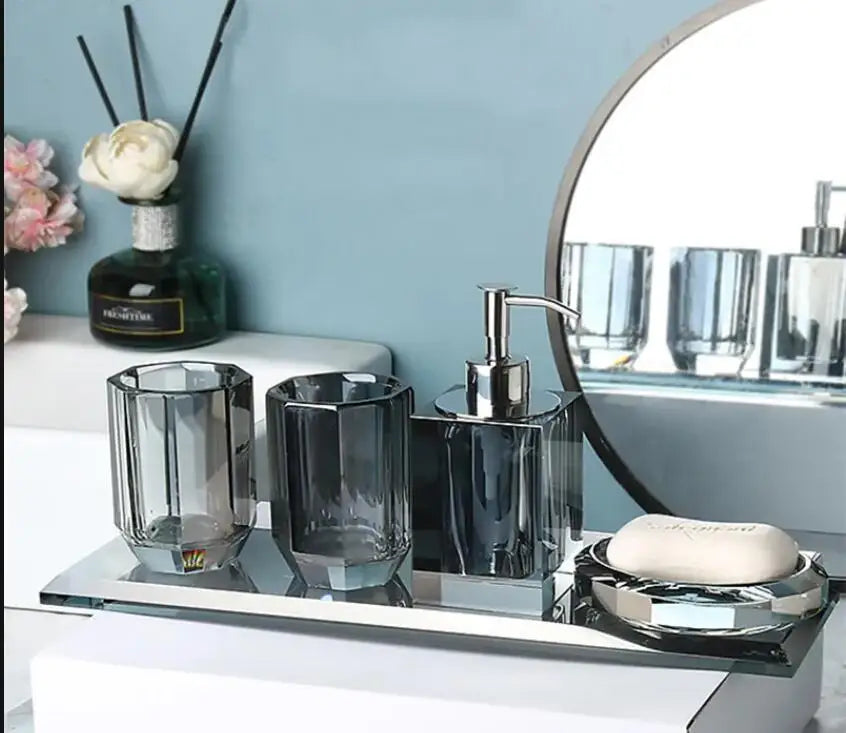 Crystal Glass Bathroom Kit Couple Mouthwash Cup Tray