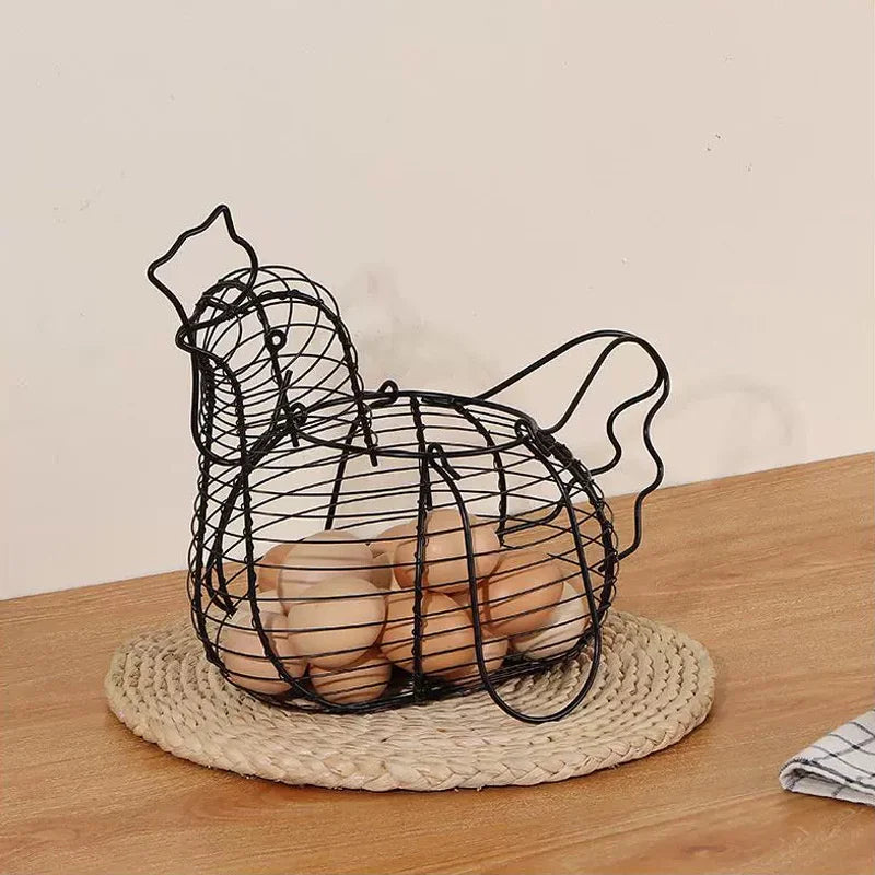Iron Art Eggs Storage Basket Chicken Shaped Egg